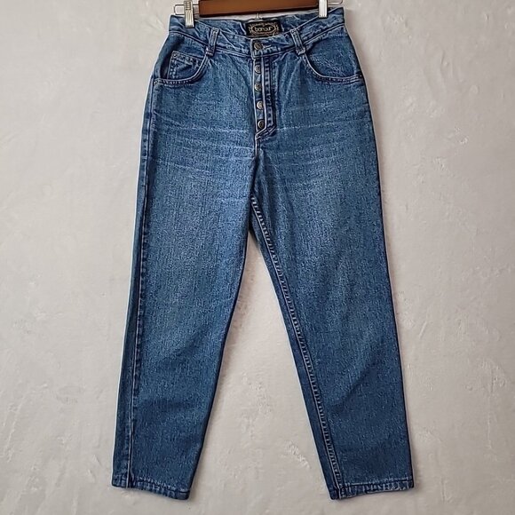 VTG Bonjour Petite High Waist Denim Mom Jeans Sz 26x25 Cut Away Button Fly READ - Picture 2 of 16